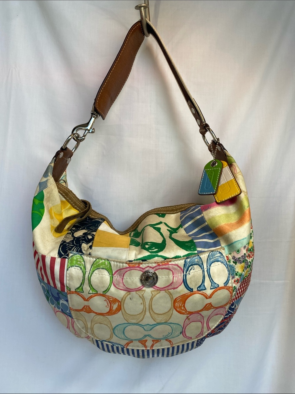 Coach 10450 Multicolor Patchwork Signature Shoulder Bag - Brown Strap